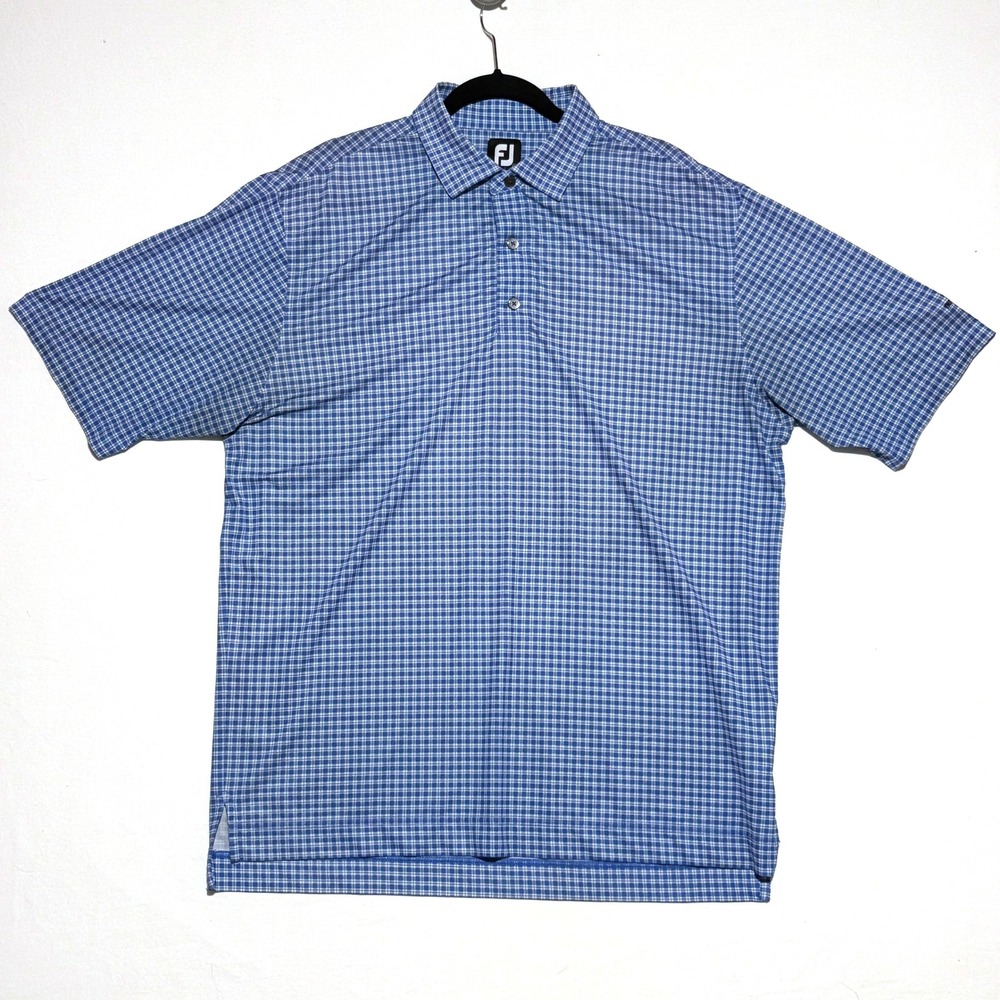 FootJoy Golf Polo Shirt Mens Large Blue Plaid Short Sleeve Stretch "The Legacy"